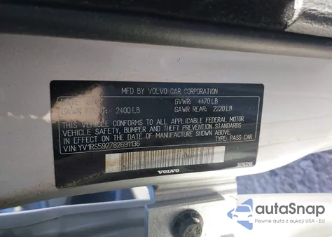 2008 Volvo S60 2.5T из США, поврежденный, VIN YV1RS592782691136